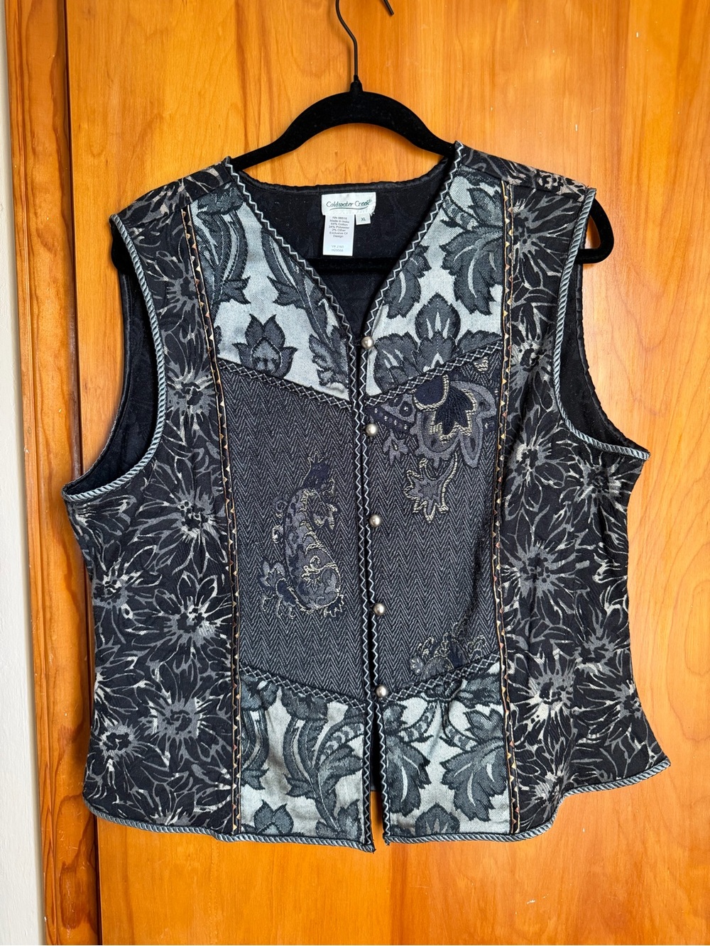Christopher & Banks Black Floral Patchwork Vest